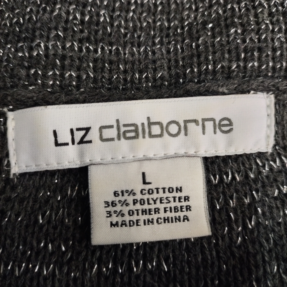 Liz Claiborne Women's Gray Silver Metallic Zipper Collar Mis Sweater Dress Sz L - Picture 9 of 9